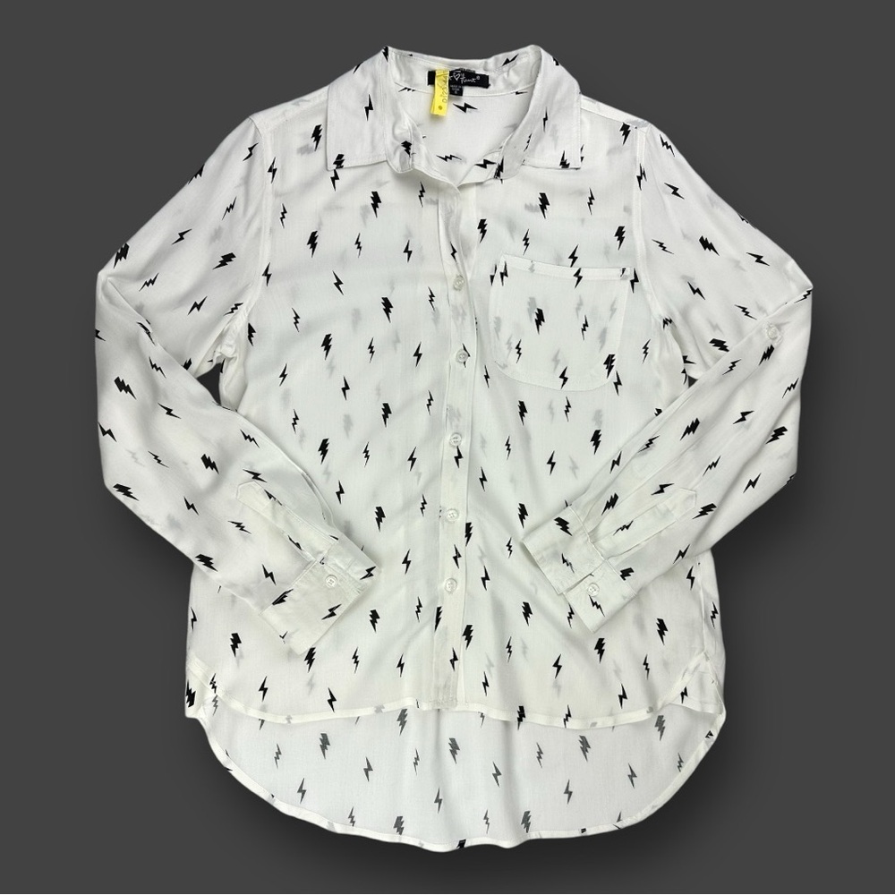 VELVET HEART Lighting Bolt⚡️Print Button-Up Shirt Blouse in White Size S (EUC)